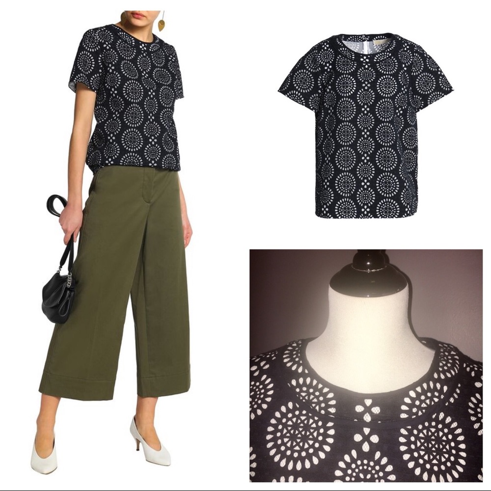 Michael Kors layered laser cut jersey and mesh top